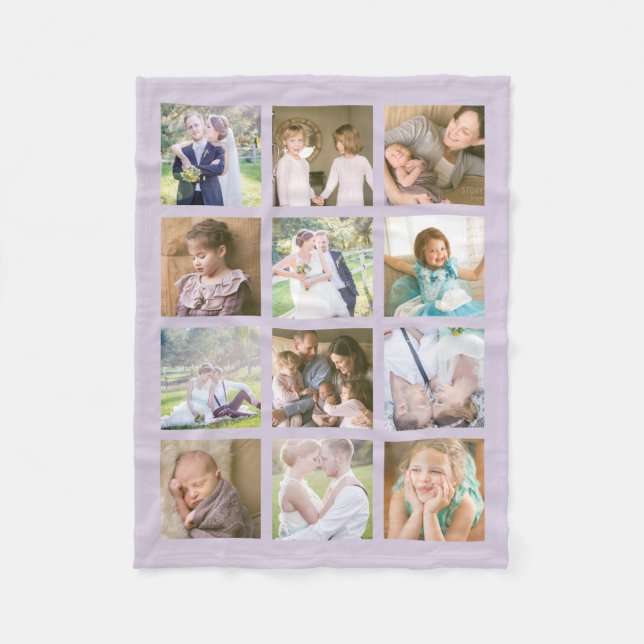 12 Square Photo Collage Editable Color Fleece Blanket (Front)