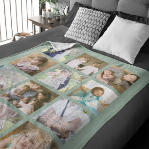 12 Square Photo Collage Editable Colour Fleece Blanket