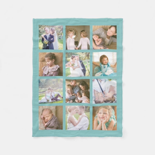 12 Square Photo Collage Editable Colour Fleece Blanket (Front)