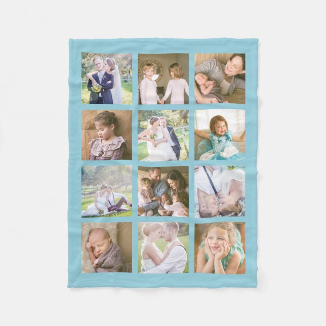 12 Square Photo Collage Editable Colour Fleece Blanket (Front)