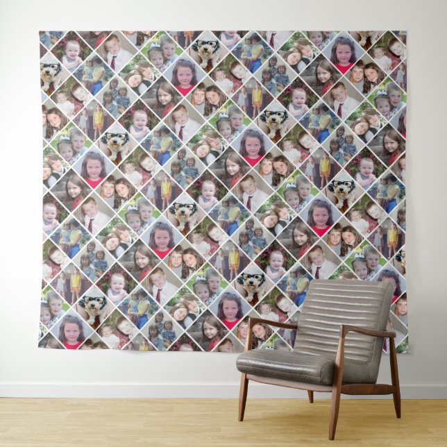 12 Square Photo Collage Grid with Text - funky Tapestry (In Situ (Horizontal))