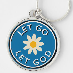 12 Step Recovery Let Go Let God Blue Flower  Keych Key Ring