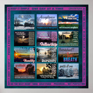 12 step recovery slogans clouds poster-border 25z poster