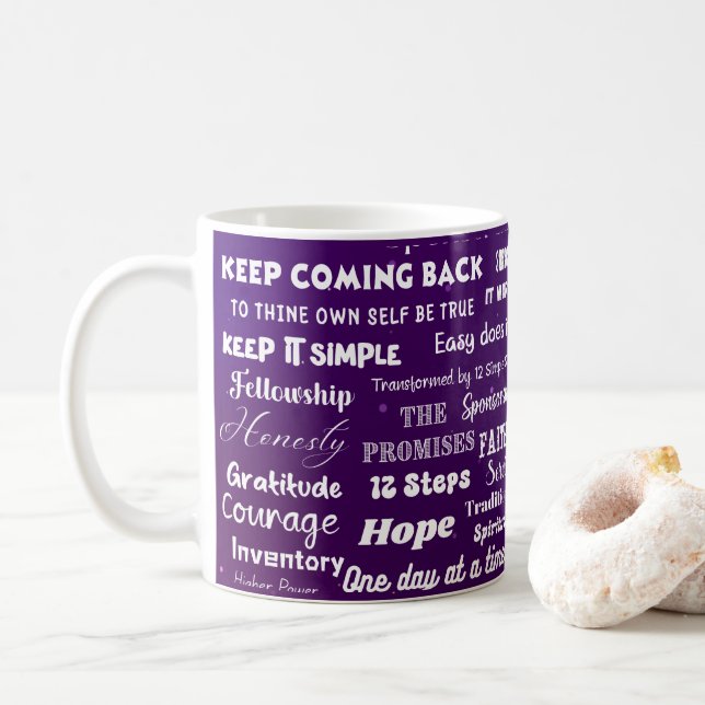 12 Step Recovery Words & Slogans Coffee Mug (With Donut)