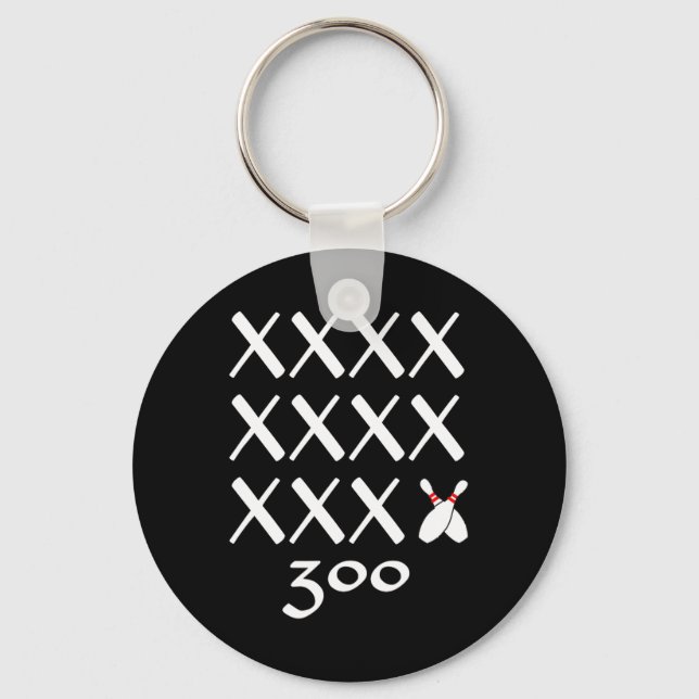 12 Strikes Perfect Bowling Game T Shirt - 300 Bowl Key Ring (Front)