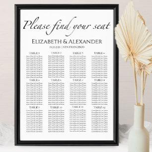 12 Table Black & White Wedding Seating Chart