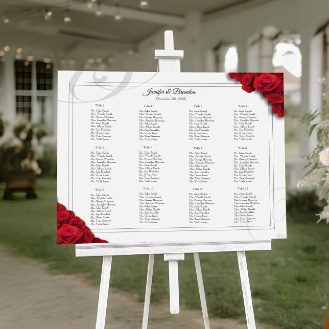 12 Table Elegant Red Roses Seating Chart (12 Table Elegant Red Roses Seating Chart)
