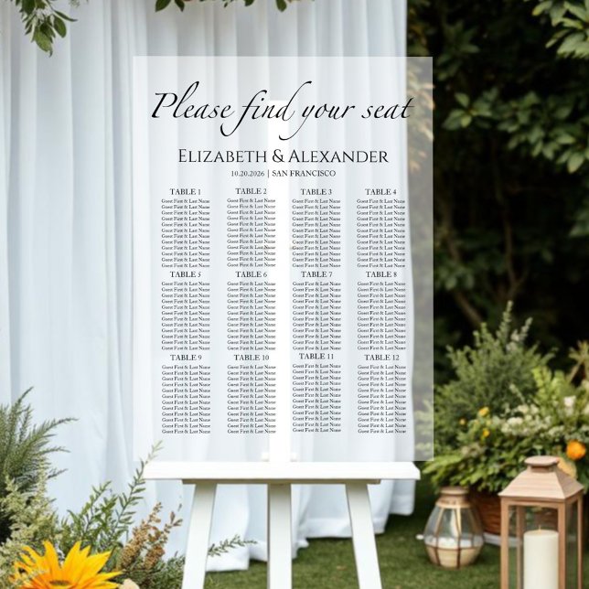 12 Table Minimalist Wedding Acrylic Seating Chart (Creator Uploaded)