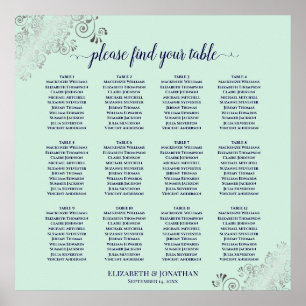 12 Table Mint Green & Navy Wedding Seating Chart