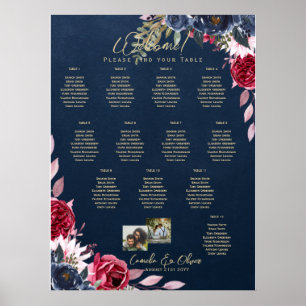 12 Table Seating Chart Photo Welcome Burgundy Blue