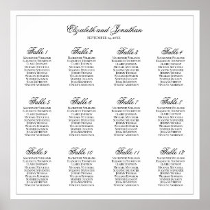 12 Table Simple & Elegant Wedding Seating Chart