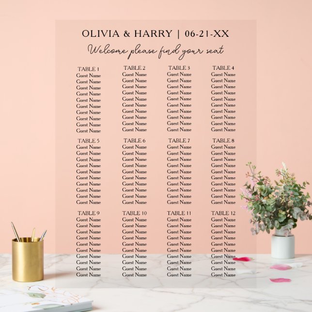 12 Table Simple Minimalist Wedding Seating Chart  (Wedding)