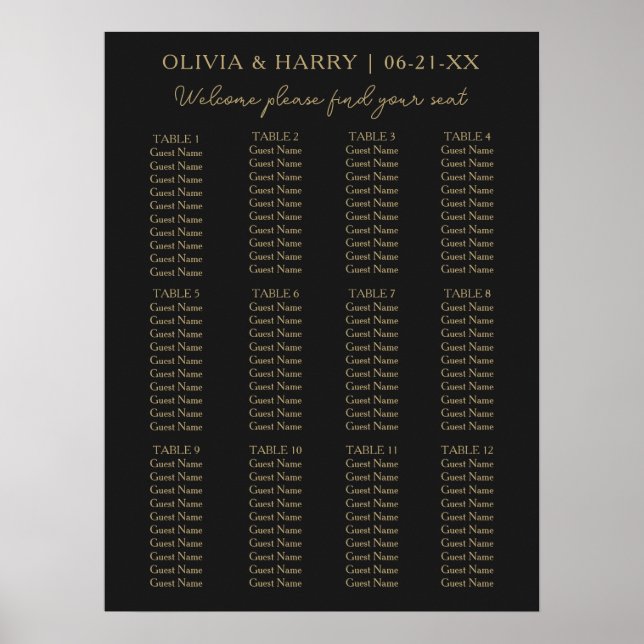 12 Table Simple Minimalist Wedding Seating Chart (Front)