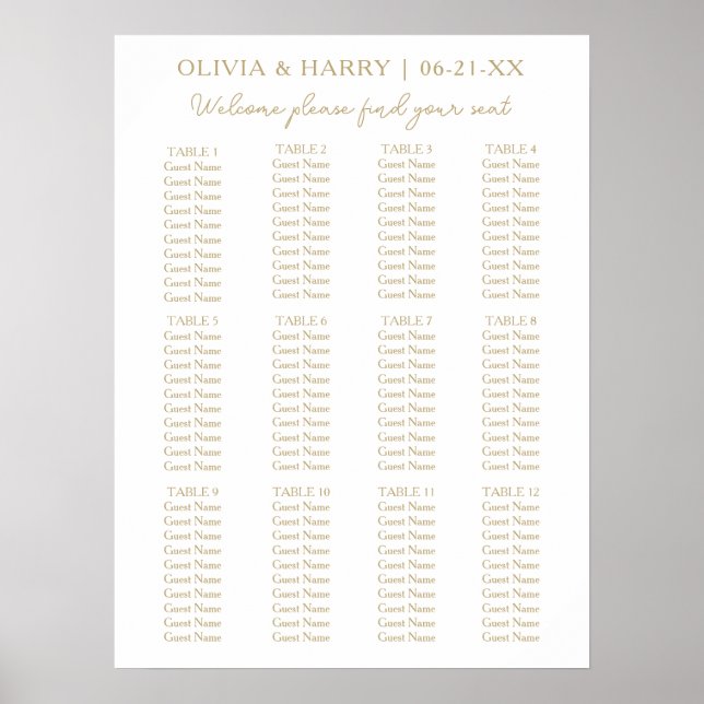 12 Table Simple Minimalist Wedding Seating Chart (Front)
