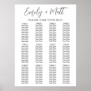 12 Table Simple Modern Wedding Seating Chart