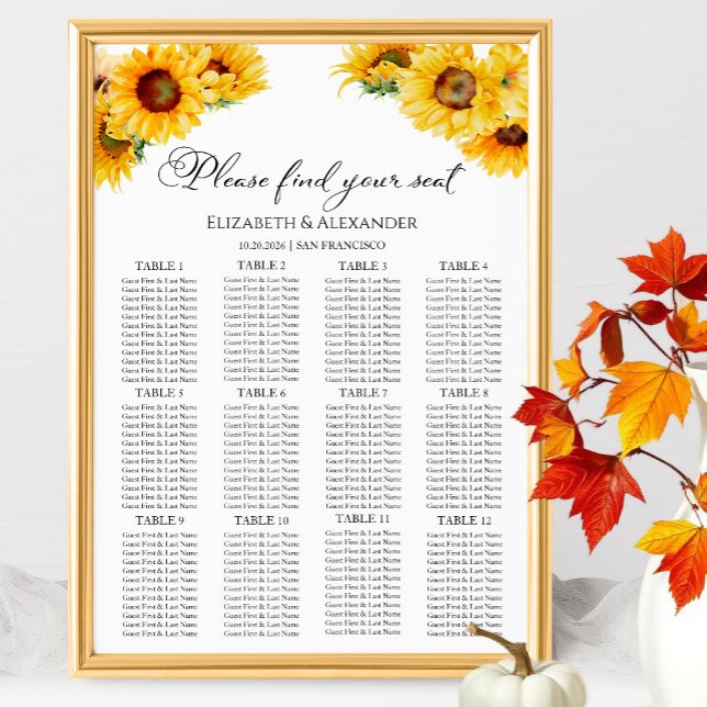 12 Table Sunflower Fall Wedding Seating Chart (Creator Uploaded)