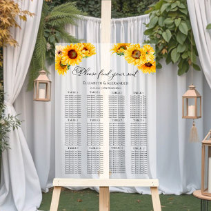 12 Table Sunflower Wedding Acrylic Seating Chart