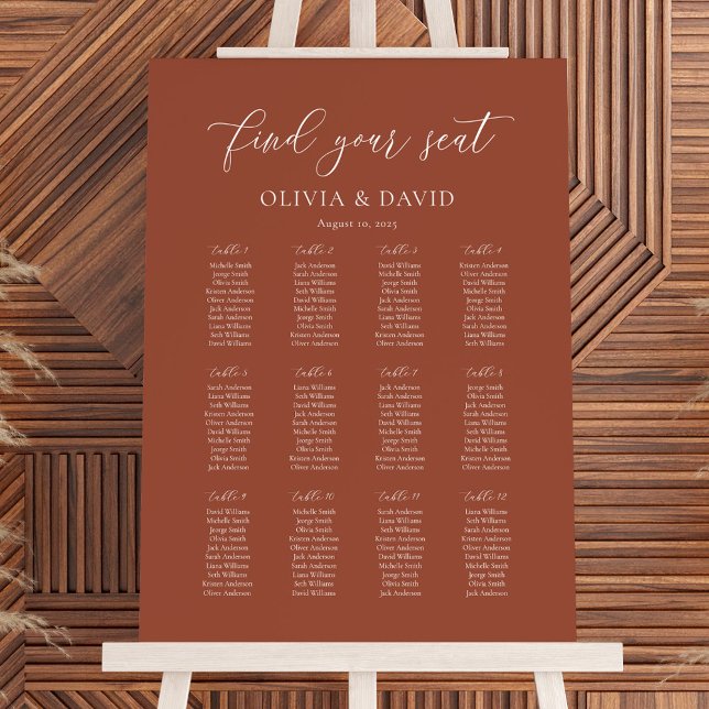 12 table Terracotta Wedding Seating Chart (Creator Uploaded)