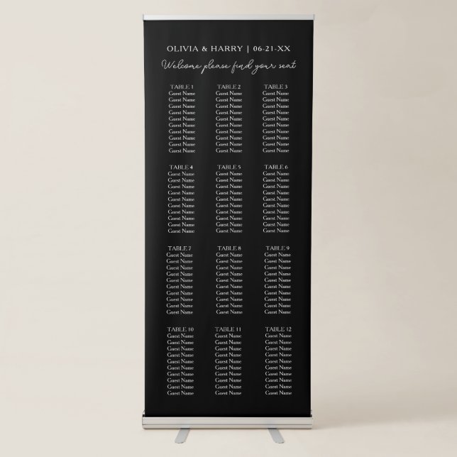 12 Table Wedding Seat Chart Retractable Banner (Front)