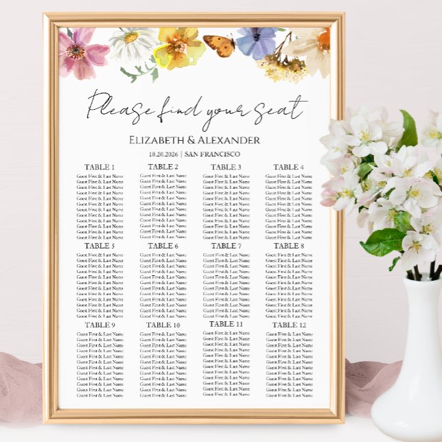12 Table Wildflower Boho Wedding Seating Chart (Creator Uploaded)