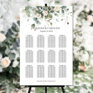 12 tables greenery & roses wedding seating chart