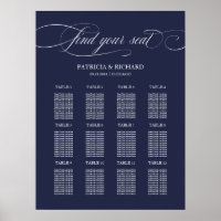 12 Tables Navy Blue Wedding Seating Plan Board