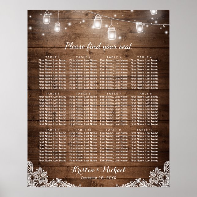 12 Tables Rustic String Lights Seating Chart (Front)
