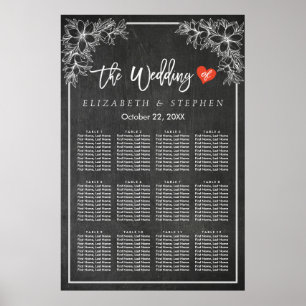12 Tables Seating Chart Chalkboard Floral Frame