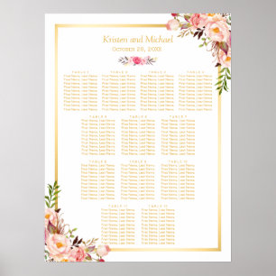12 Tables Wedding Seating Chart Classy Chic Floral