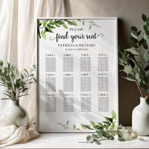 12 Tables Wedding Seating Plan Elegant Greenery Faux Canvas Print