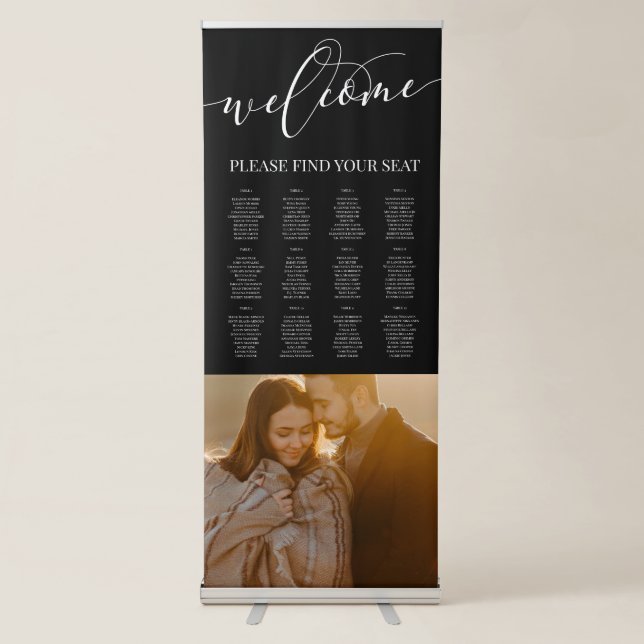 12 Tables White Script Welcome Photo Wedding Retractable Banner (Front)