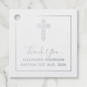 12 Thank You BAPTISM REAL FOIL Christening Cross Favour Tags