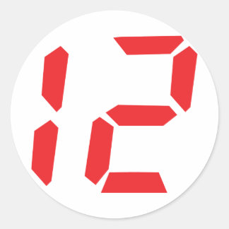 12 twelve red alarm clock digital number classic round sticker