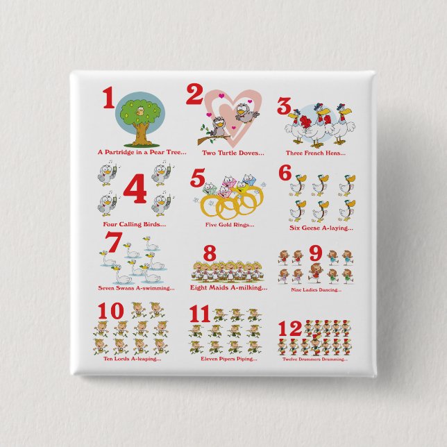 12 twelves days of christmas complete 15 cm square badge (Front)