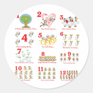 12 twelves days of christmas complete classic round sticker