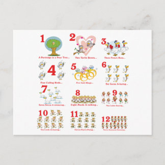 12 twelves days of christmas complete holiday postcard
