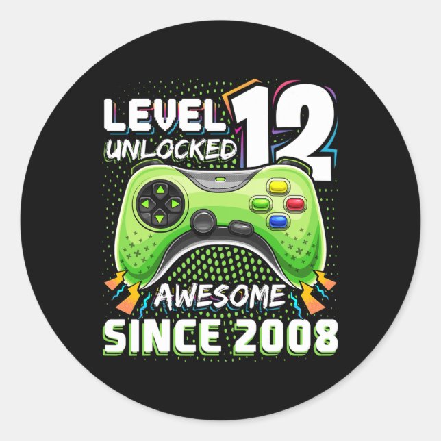 12 Unlocked Awesome 2008 Video Game 12th Birthday  Classic Round Sticker (Front)