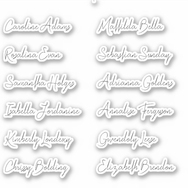 12 wedding Guest names Calligraphy Elegant script (Front)