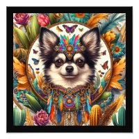 12"x12" Pet Portrait Chihuahua Art Black Border