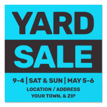 12 X 12 Neon Blue Yard Sale Sign  With Stake