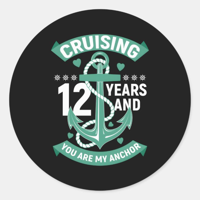 12 Year 12Th Anniversary Husband Cruise Classic Round Sticker (Front)