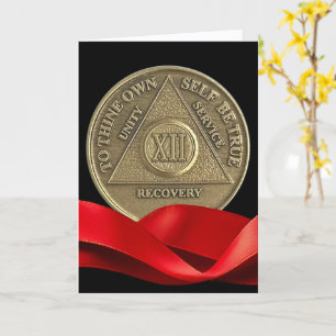 12 Year Happy Anniversary AA Coin Red Ribbon Card