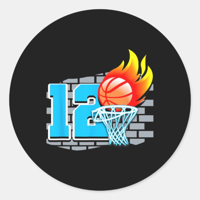 12 Year Old 12th Basketball Birthday Party Theme B Classic Round Sticker (Front)