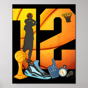 12 Year Old 12th Basketball Birthday Partytheme Bo Poster