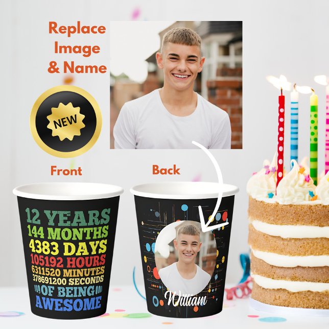 12 Year Old 12th Birthday 144 Months Personalised Paper Cups (Creator Uploaded)