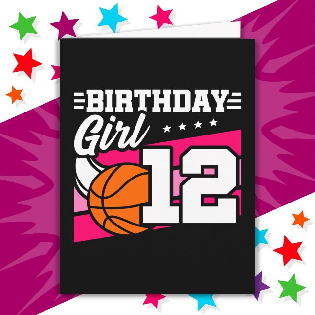 12 Year Old Basketball Party 12th Birthday Girl Card (Creator Uploaded)