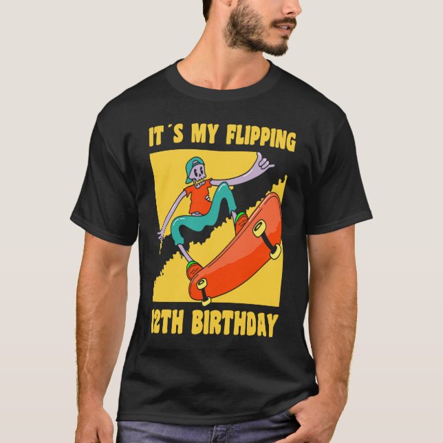 12 Year Old Happy 12th Birthday Skateboarding 12th T-Shirt (Front)