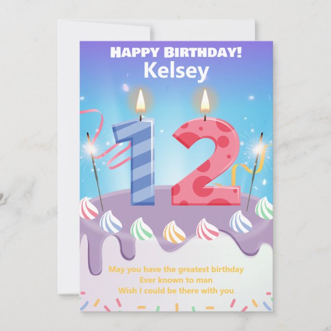 12 year old Happy Birthday card personalised (Front)