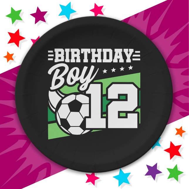12 Year Old Soccer Football Kids 12th Birthday Boy Paper Plate (Creator Uploaded)