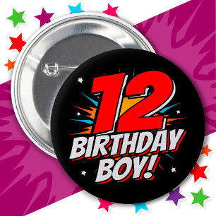 12 Year Old Superhero Birthday Boy 12th Birthday 6 Cm Round Badge